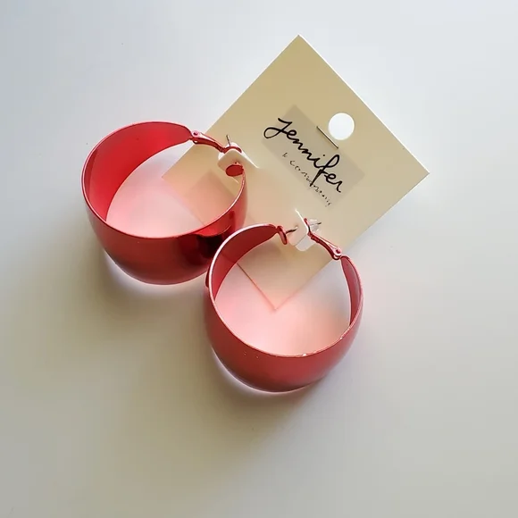 Bright Red Hoop Earrings - Picture 2 of 6